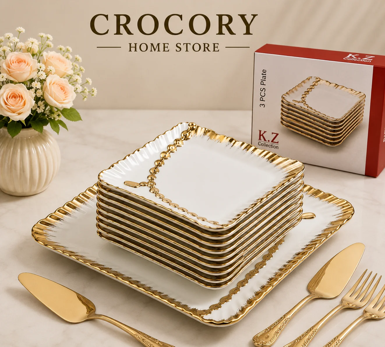 7PCS Bone China Cake Set – Elegant Dessert & Cake Serving Set