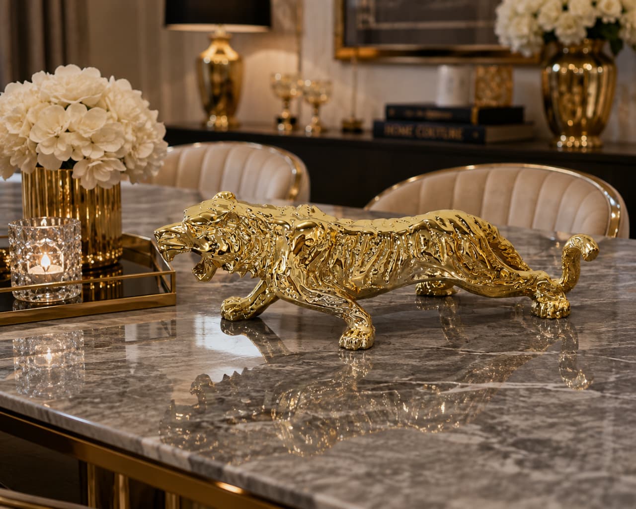 Leopard Table Home Decor – Elegant Decorative Leopard Figurine for Living Room