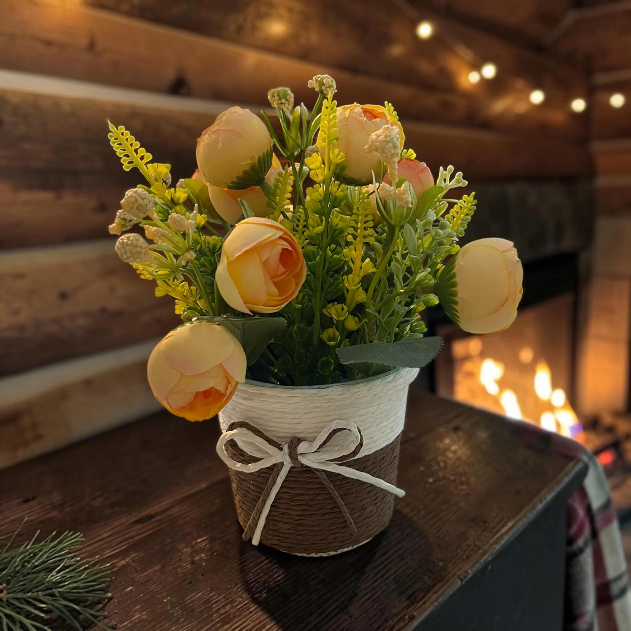Decorative Flower Arrangement with Small Planters – Elegant Home Décor