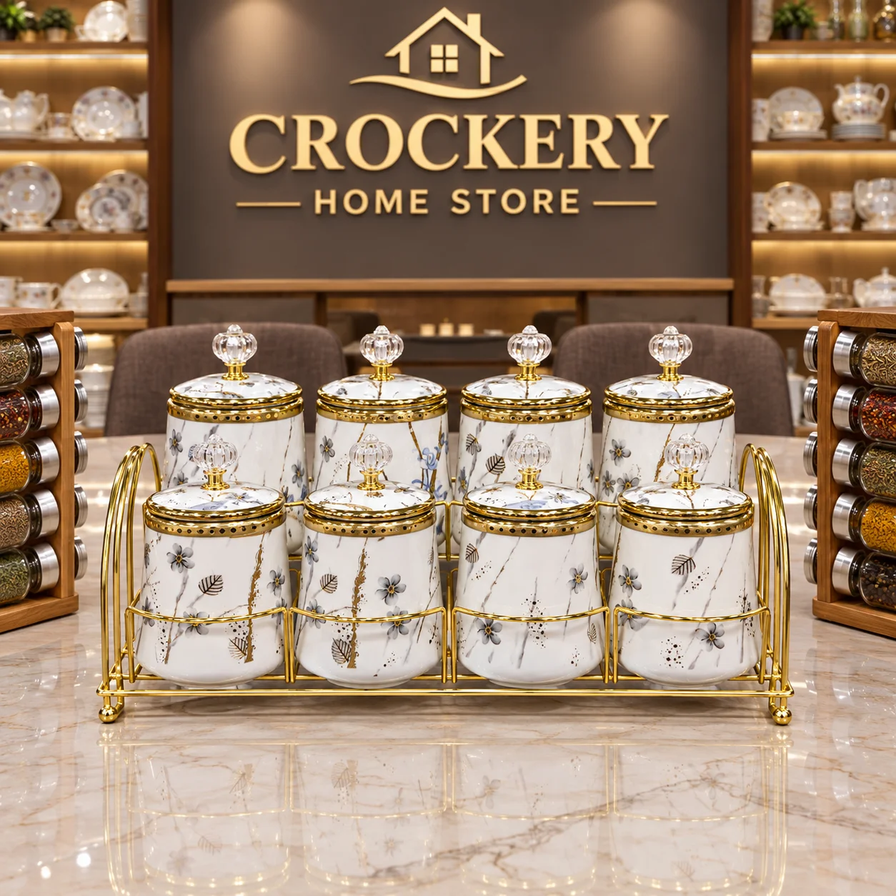 8PCS Bone China Spice Rack Set