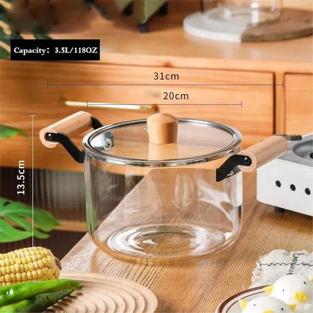 Glass Cooking Pot with Wooden Handle – Heat-Resistant Transparent Cookware - Image 4