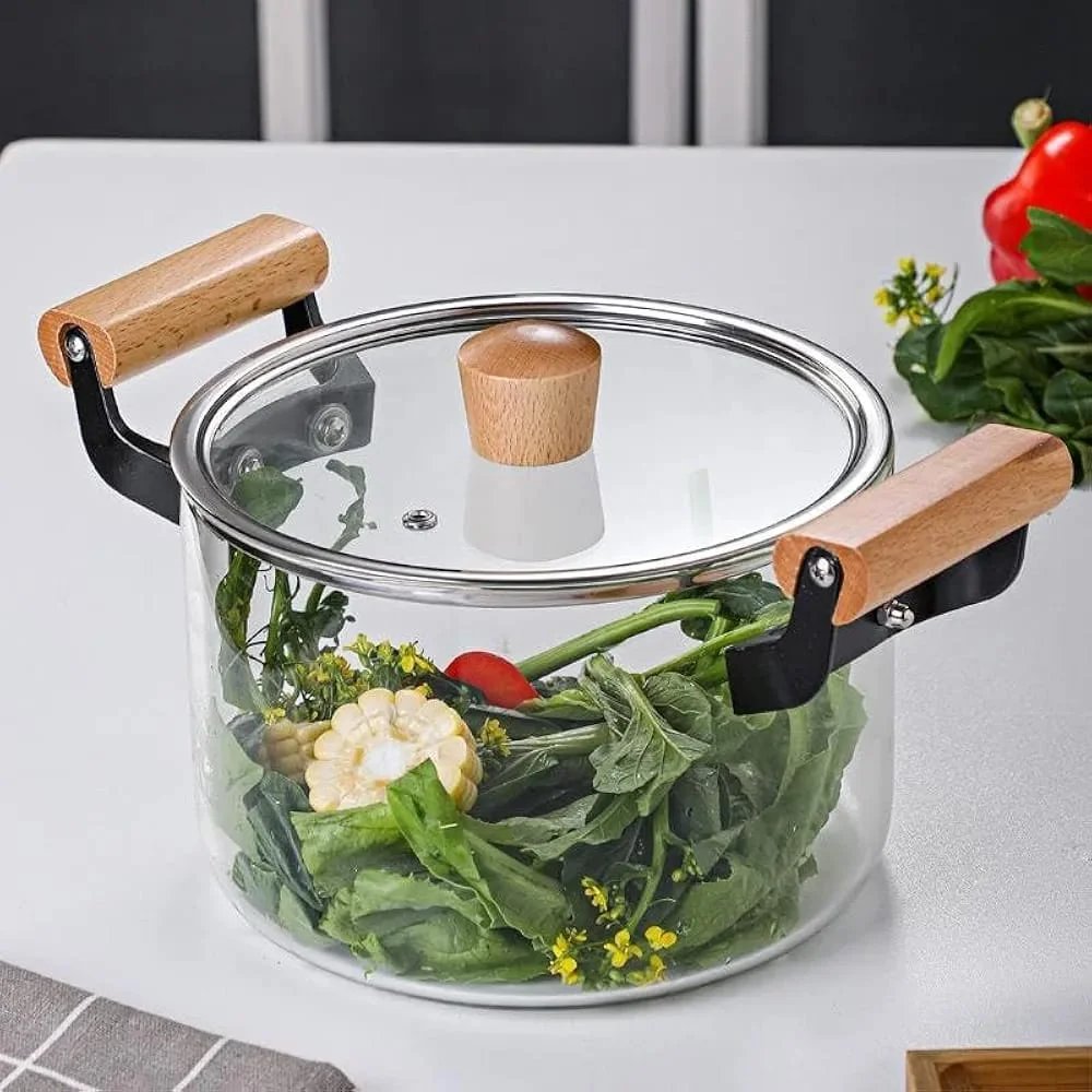 Glass Cooking Pot with Wooden Handle – Heat-Resistant Transparent Cookware - Image 3