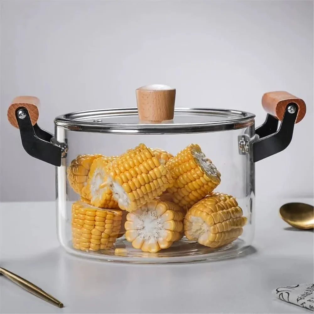 Glass Cooking Pot with Wooden Handle – Heat-Resistant Transparent Cookware - Image 2
