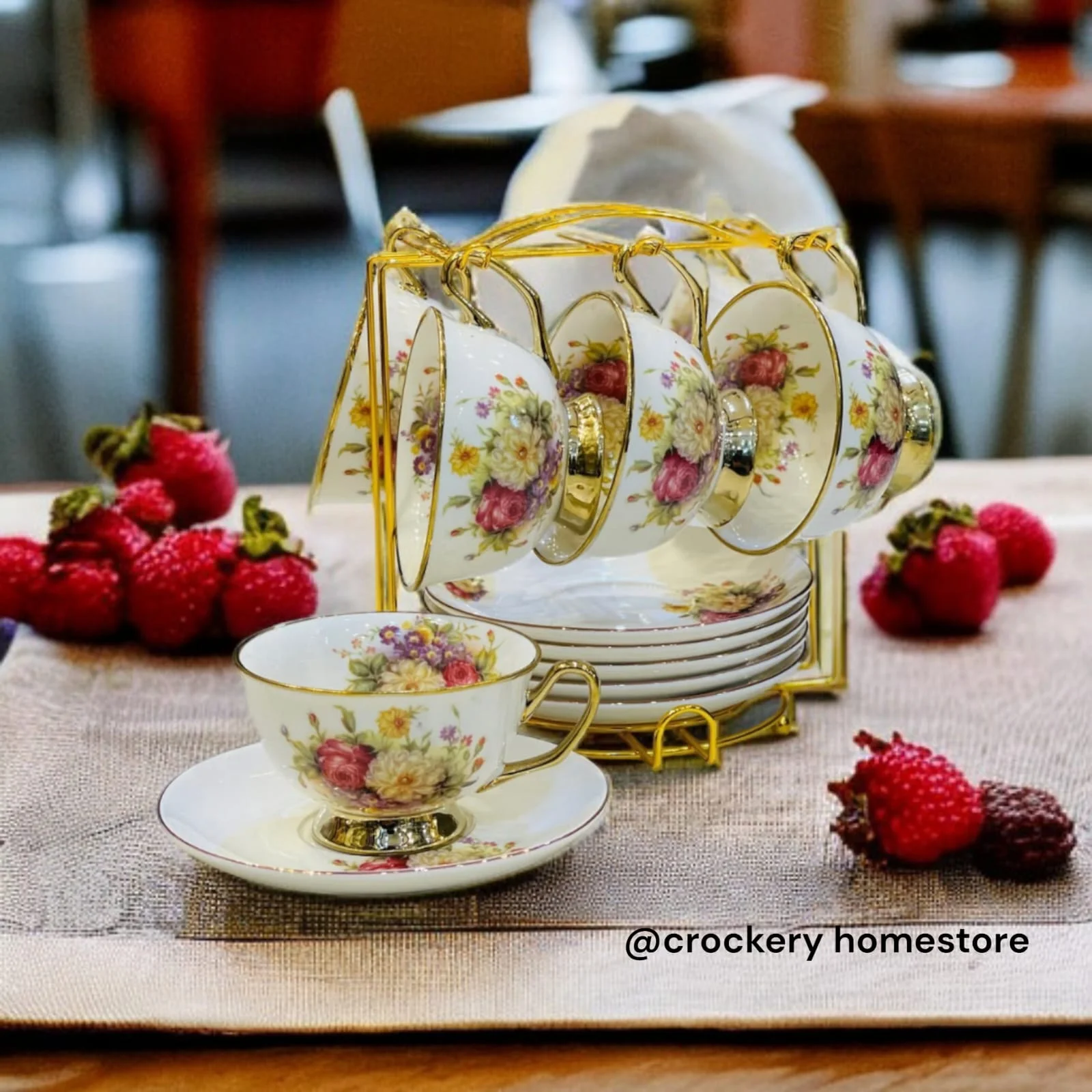 Cup & Saucer Set with Stand – Elegant Tea Cup Set with Display Stand