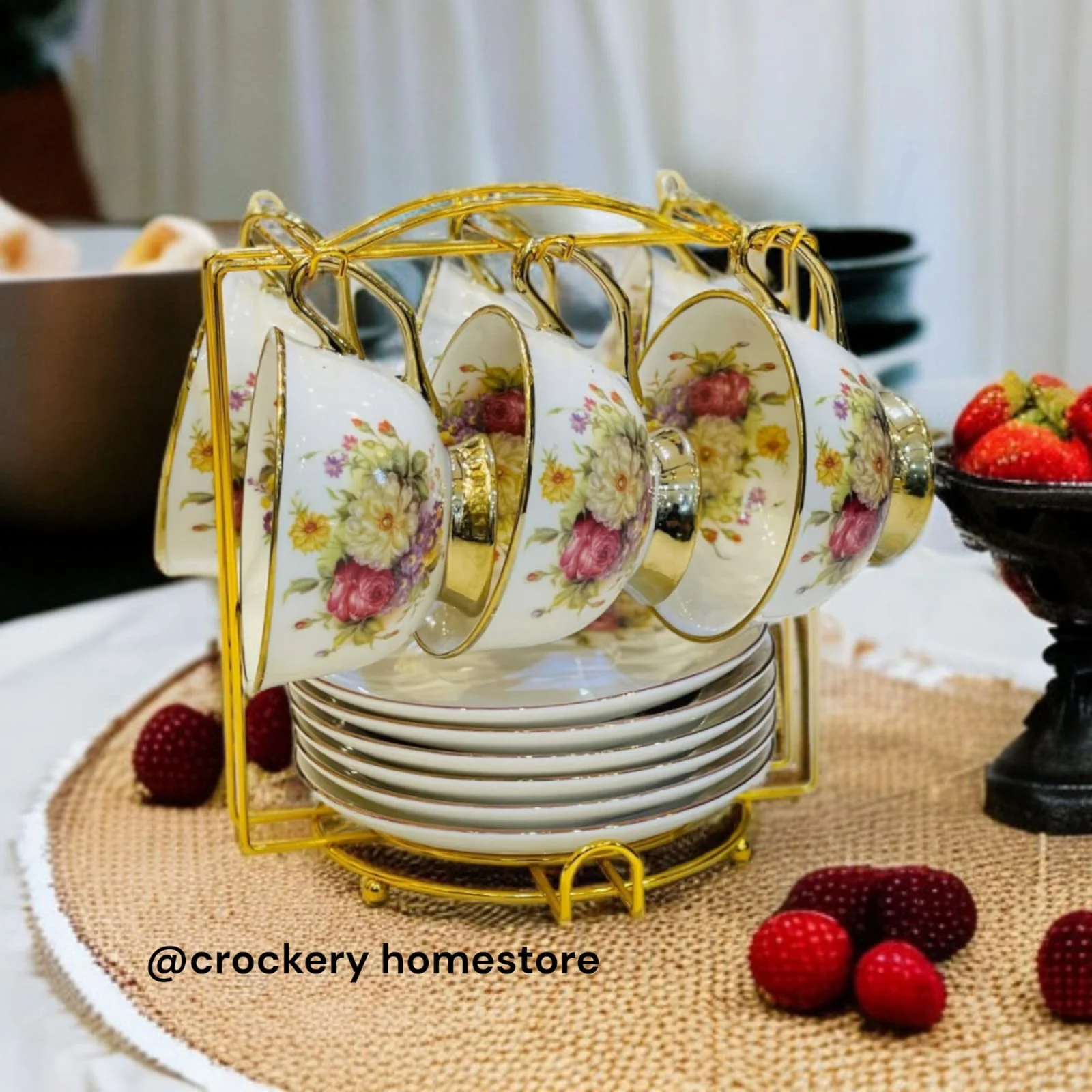 Cup & Saucer Set with Stand – Elegant Tea Cup Set with Display Stand - Image 2
