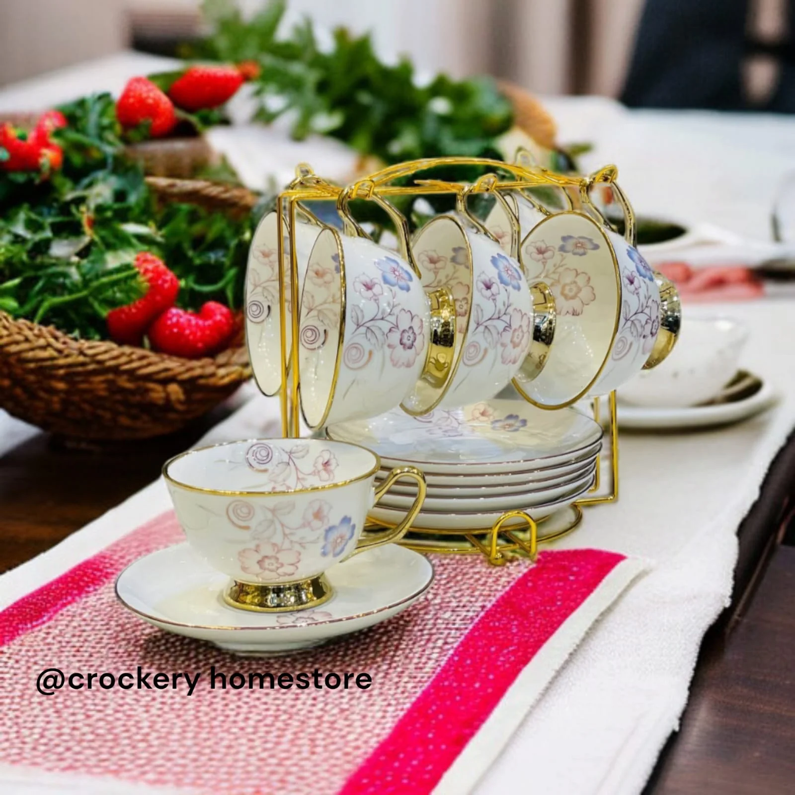Cup & Saucer Set with Stand – Elegant Tea Cup Set with Display Stand