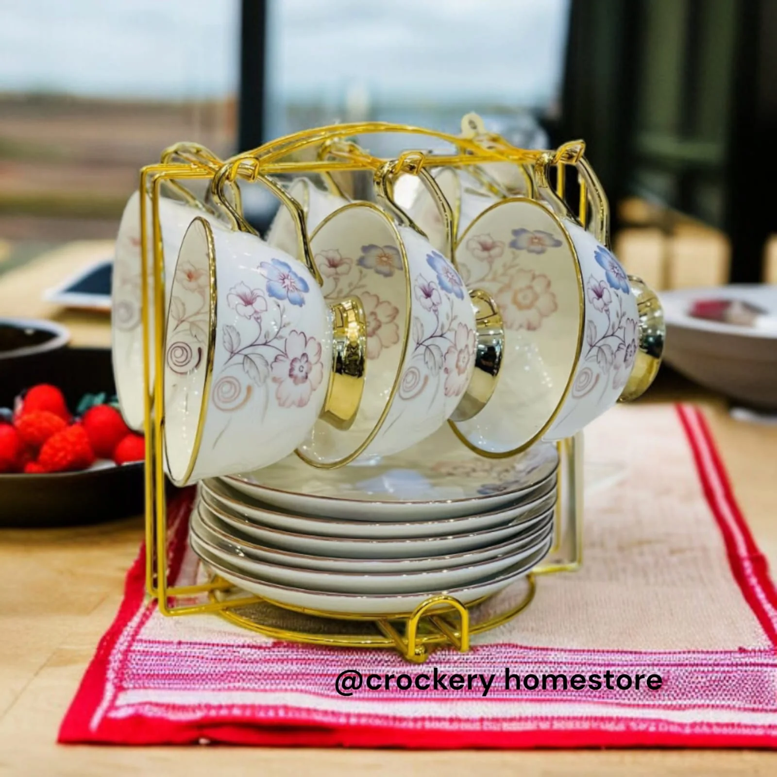 Cup & Saucer Set with Stand – Elegant Tea Cup Set with Display Stand - Image 2