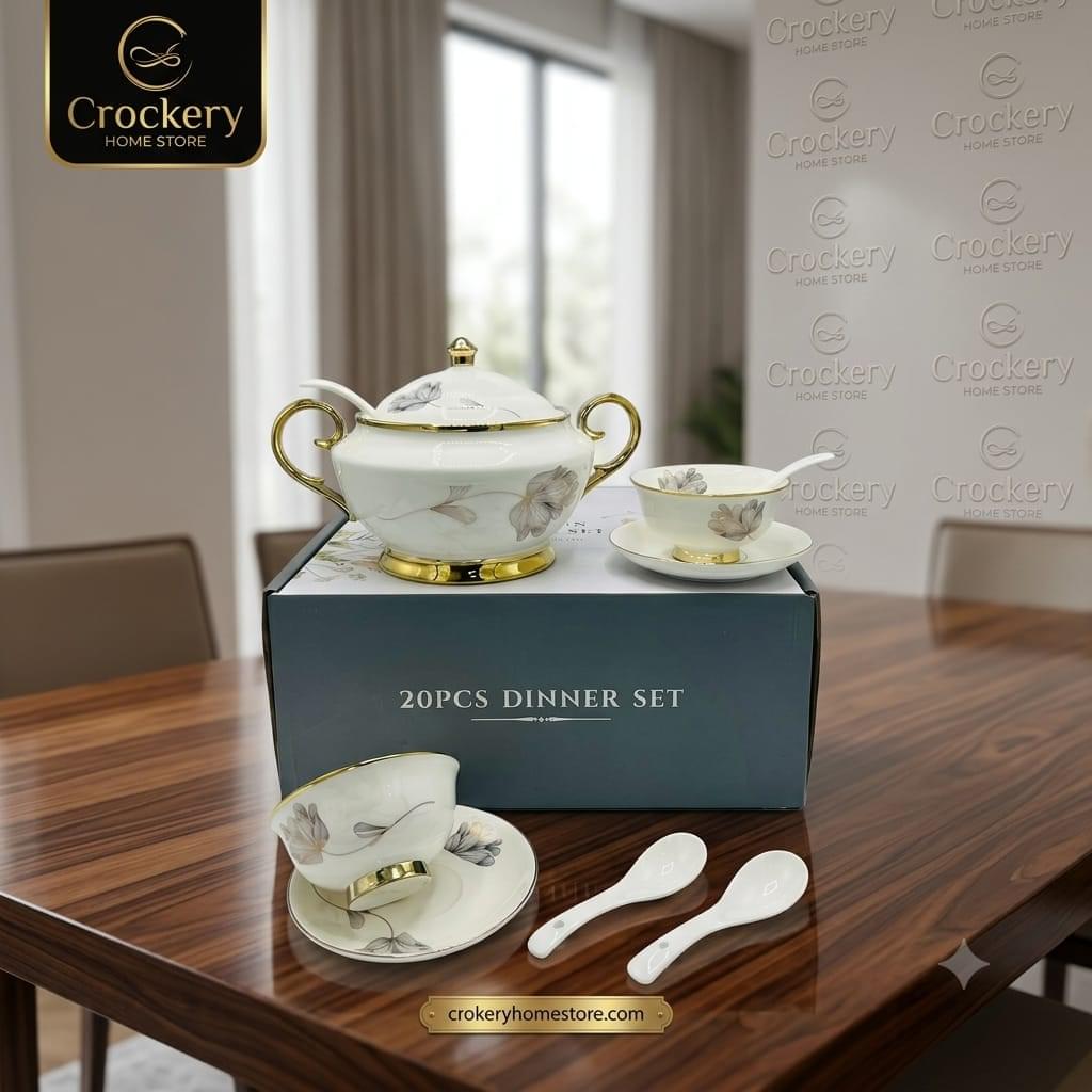 20PCS Bone China Soup Set – Premium Soup Serving Set for Family Dining