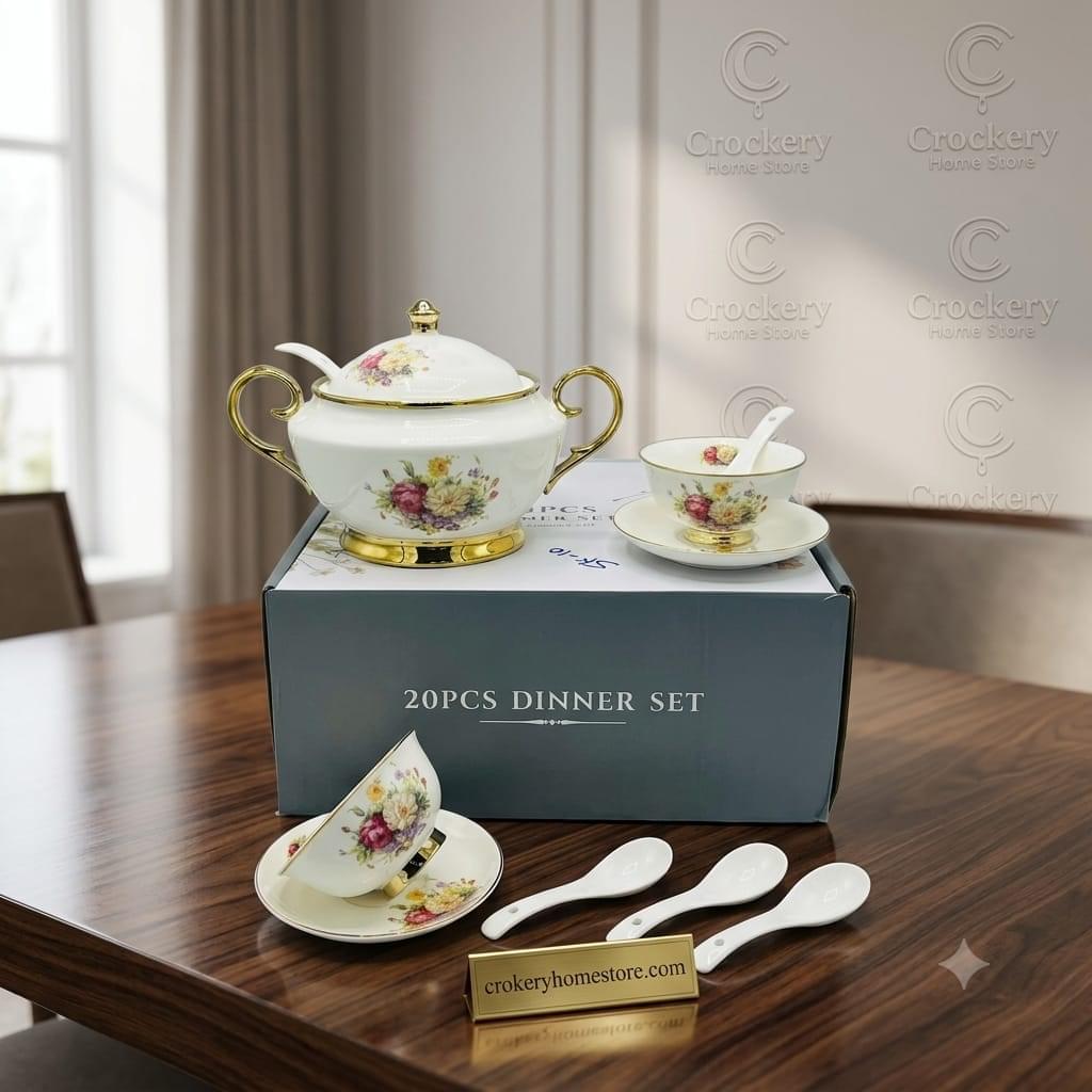 20PCS Bone China Soup Set – Premium Soup Serving Set for Family Dining