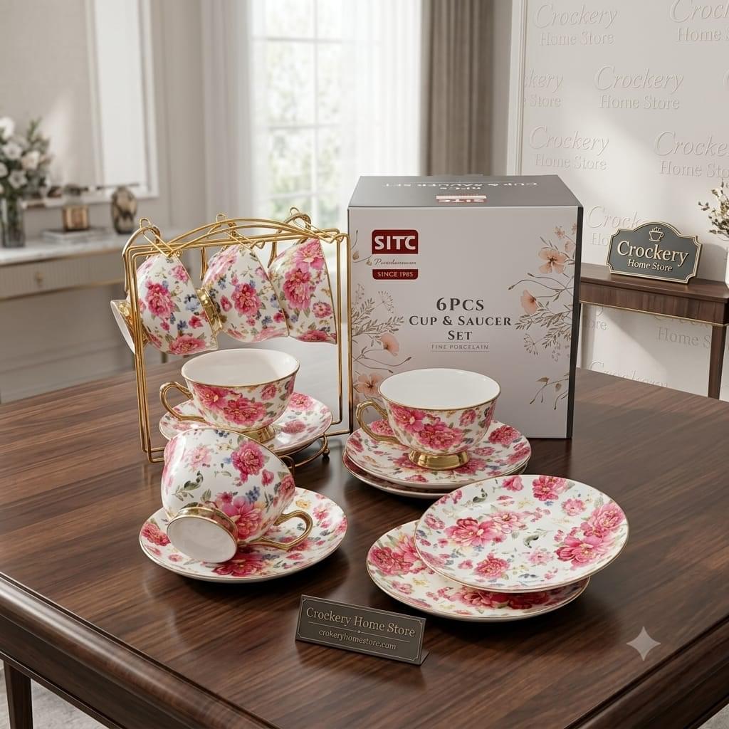 12PCS Cup & Saucer Set – 6 Cups with 6 Matching Saucers