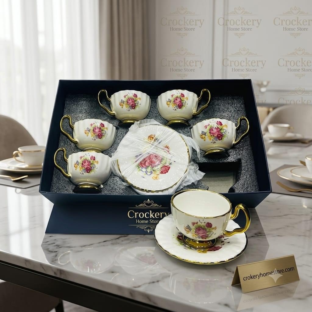 12PCS Cup & Saucer Set – 6 Cups with 6 Matching Saucers