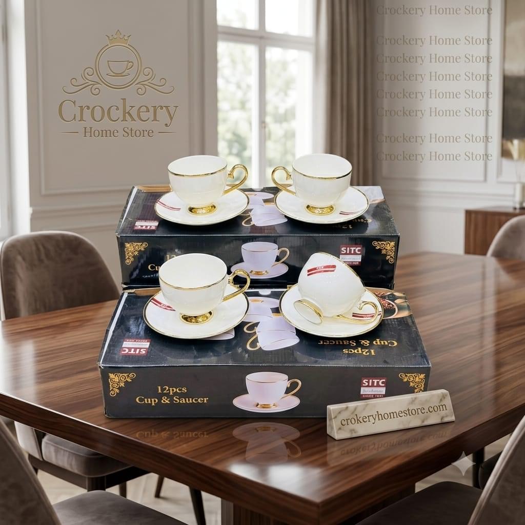 12PCS Cup & Saucer Set – 6 Cups with 6 Matching Saucers