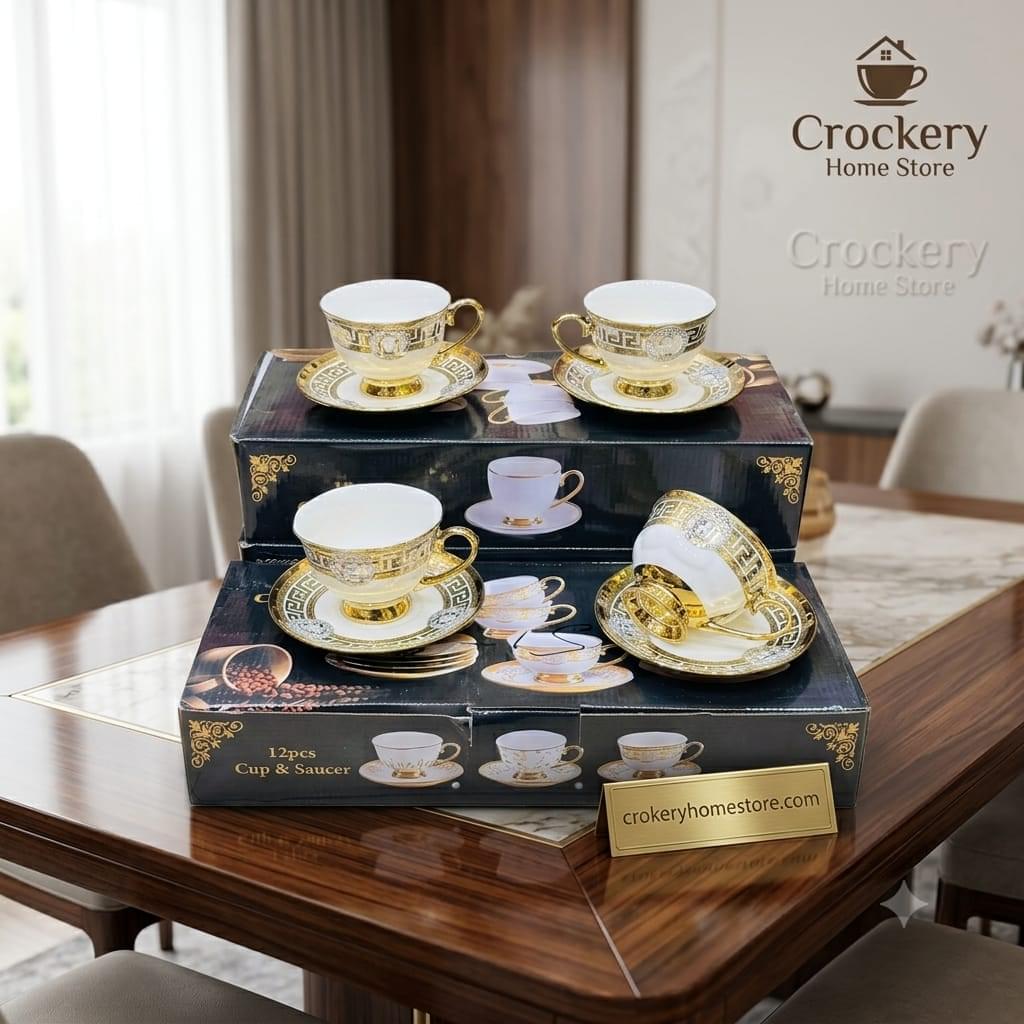 12PCS Cup & Saucer Set – 6 Cups with 6 Matching Saucers