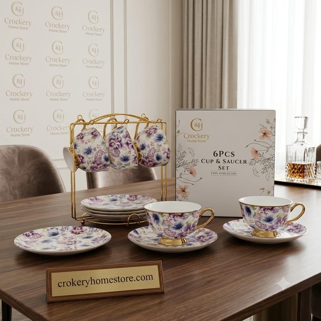 12PCS Cup & Saucer Set – 6 Cups with 6 Matching Saucers